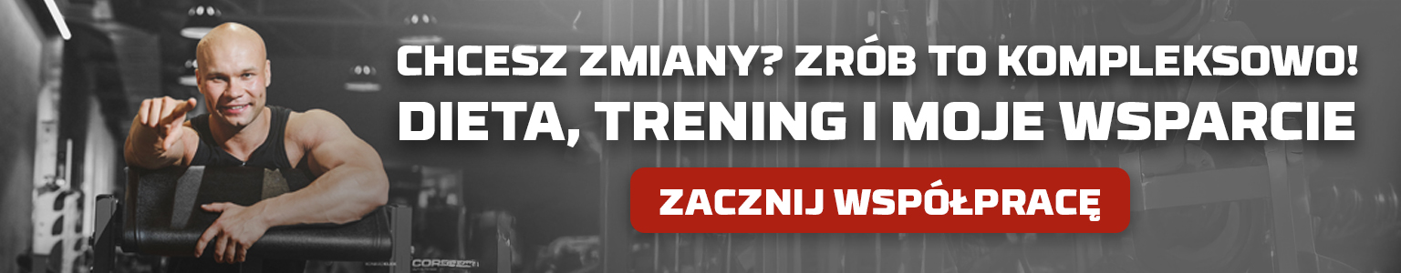 Reklama trenera online oferującego kompleksowe wsparcie: dieta, trening o motywacja